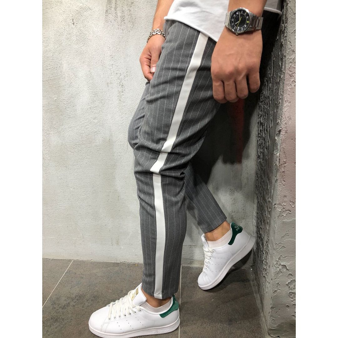 black and white striped ankle pants